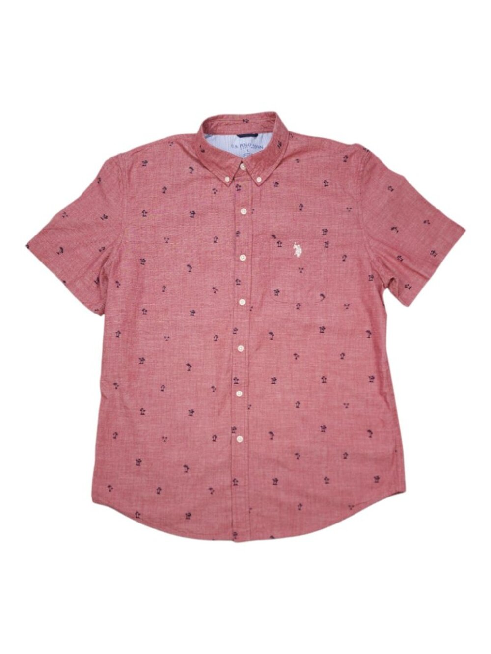 U.S. Polo Assn. Mens Red Short Sleeve Button-Down Shirt With Palm Tree Print Siz - Picture 9 of 9